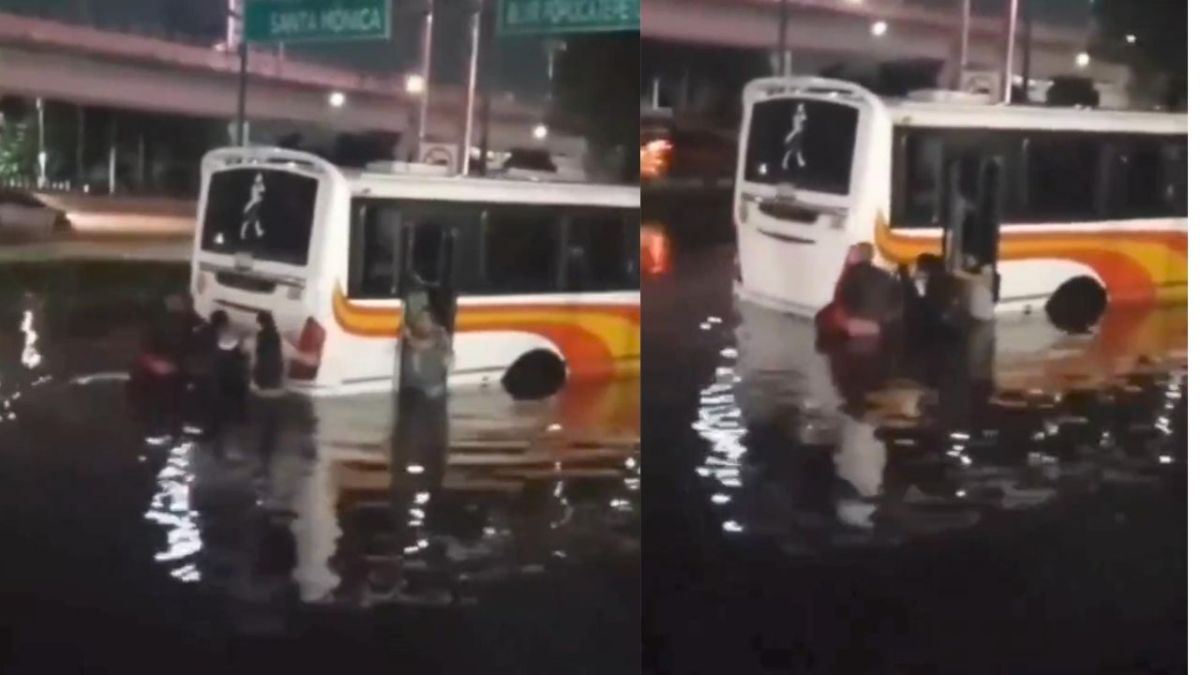 Pasajeros de una unidad del servicio público quedaron en medio de una inundación sobre Periférico Norte