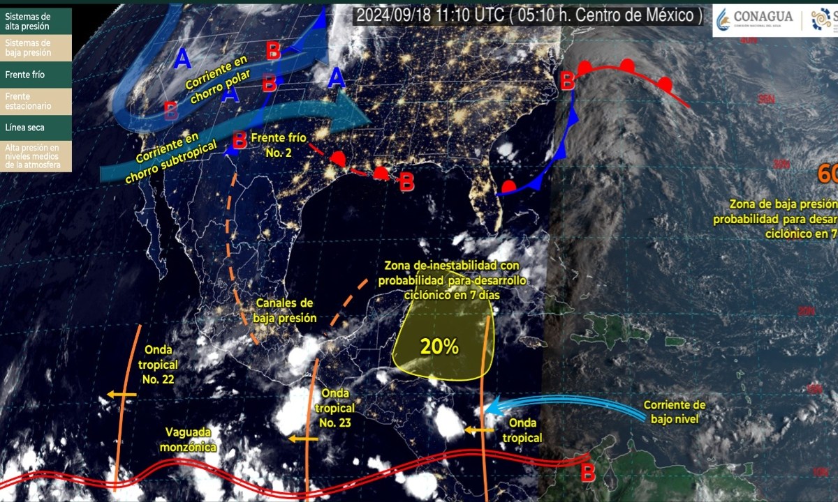 Foto: X@conagua_clima/ Sistemas Meteorológicos Actuales