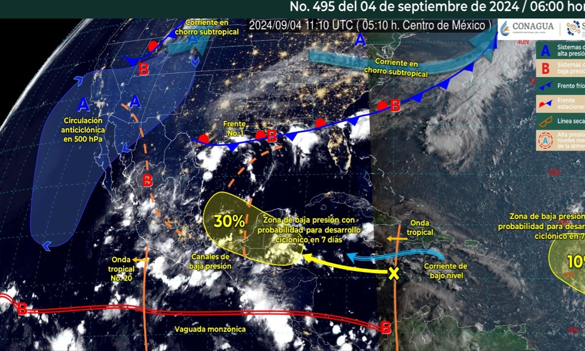 Foto: X@conagua_clima/ Sistemas Meteorológicos Actuales