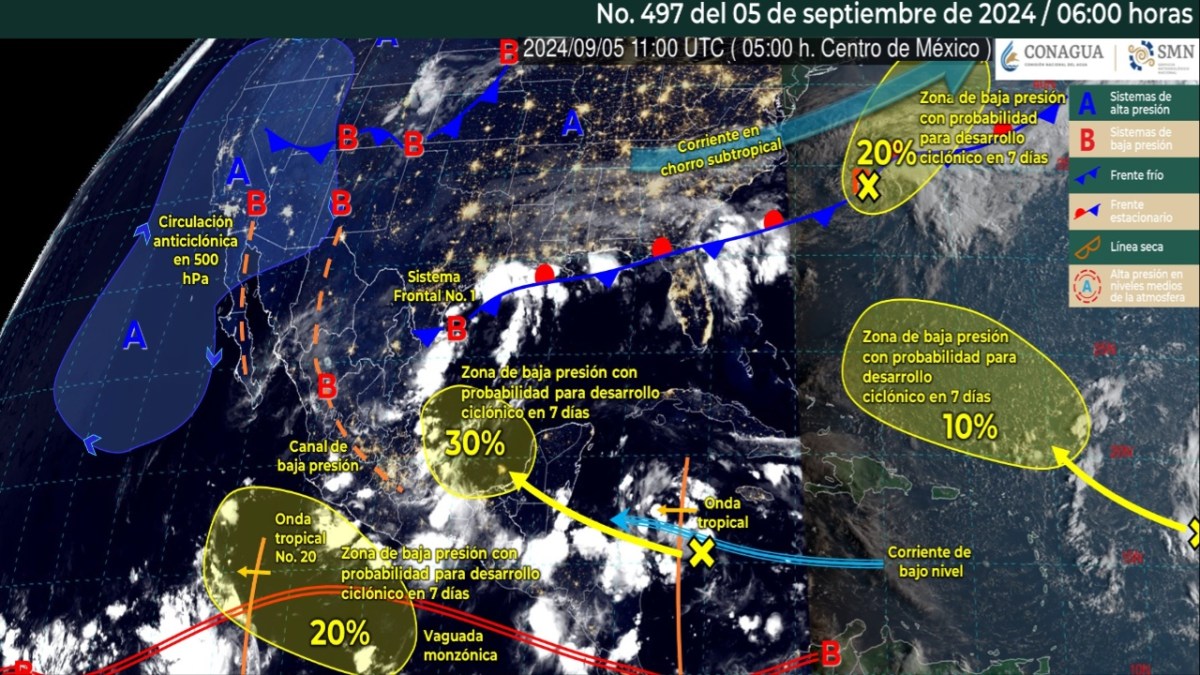 Foto: X@conagua_clima/ Sistemas Meteorológicos Actuales