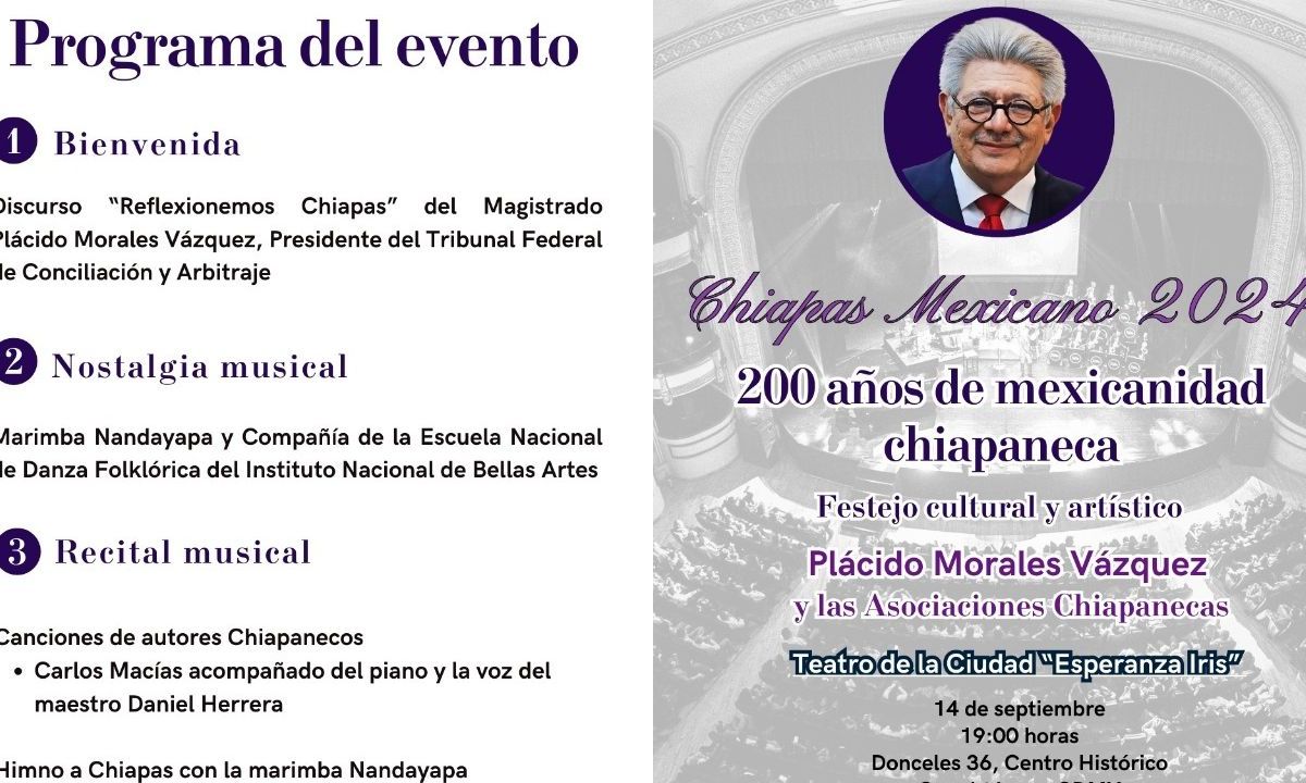 Celebración. El magistrado Plácido Morales Vázquez dará el discurso de bienvenida en el evento Chiapas Mexicano 2024. 