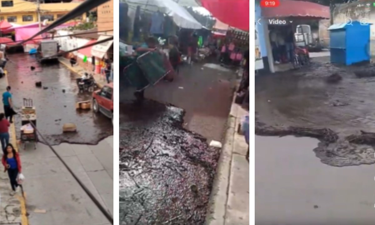 Durante la tarde, una fuerte lluvia provocó el desbordamiento del Río Alcalica, en Amecameca, lo que derivó en calles y viviendas inundadas.