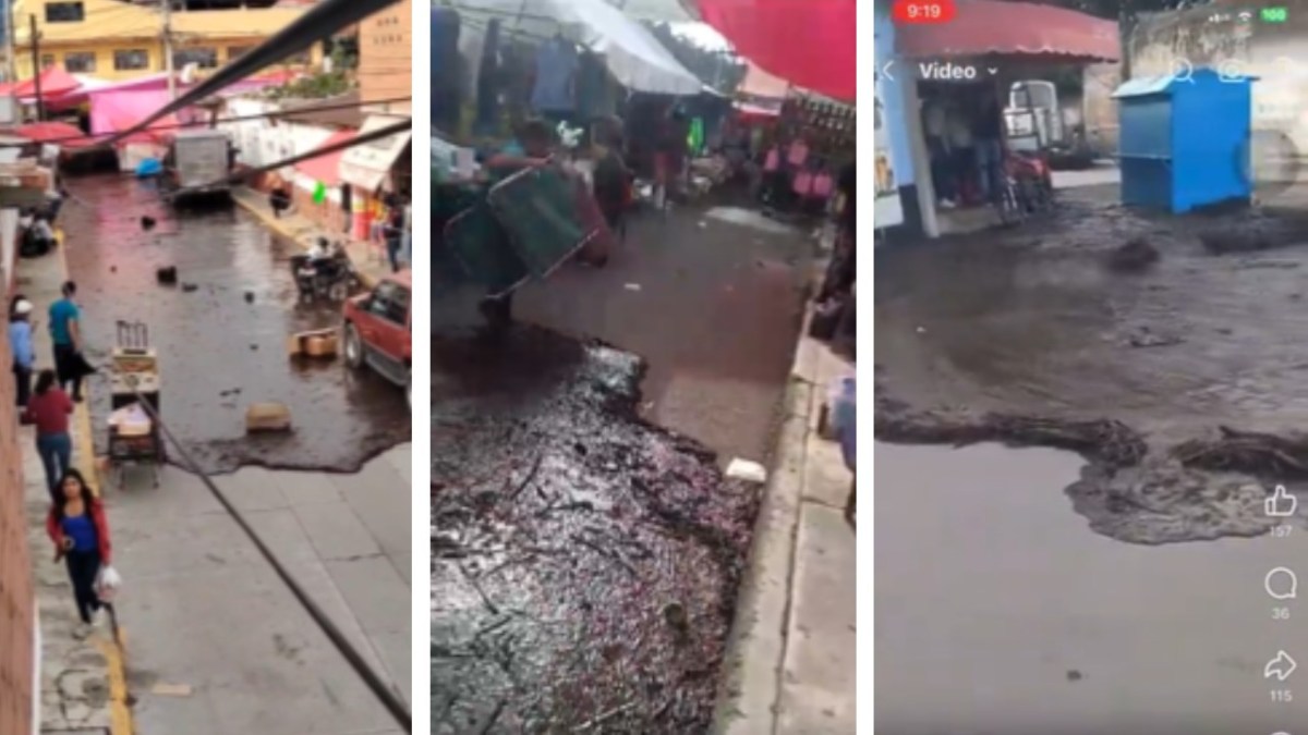 Durante la tarde, una fuerte lluvia provocó el desbordamiento del Río Alcalica, en Amecameca, lo que derivó en calles y viviendas inundadas.