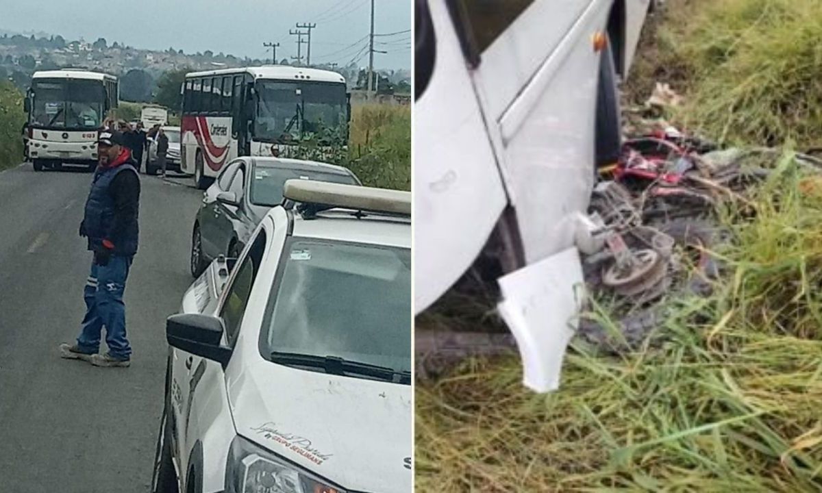 Motociclista viajaba con sus tres hijos, menores de edad, en carretera de Chalco pero se impactó contra un camión de pasajeros