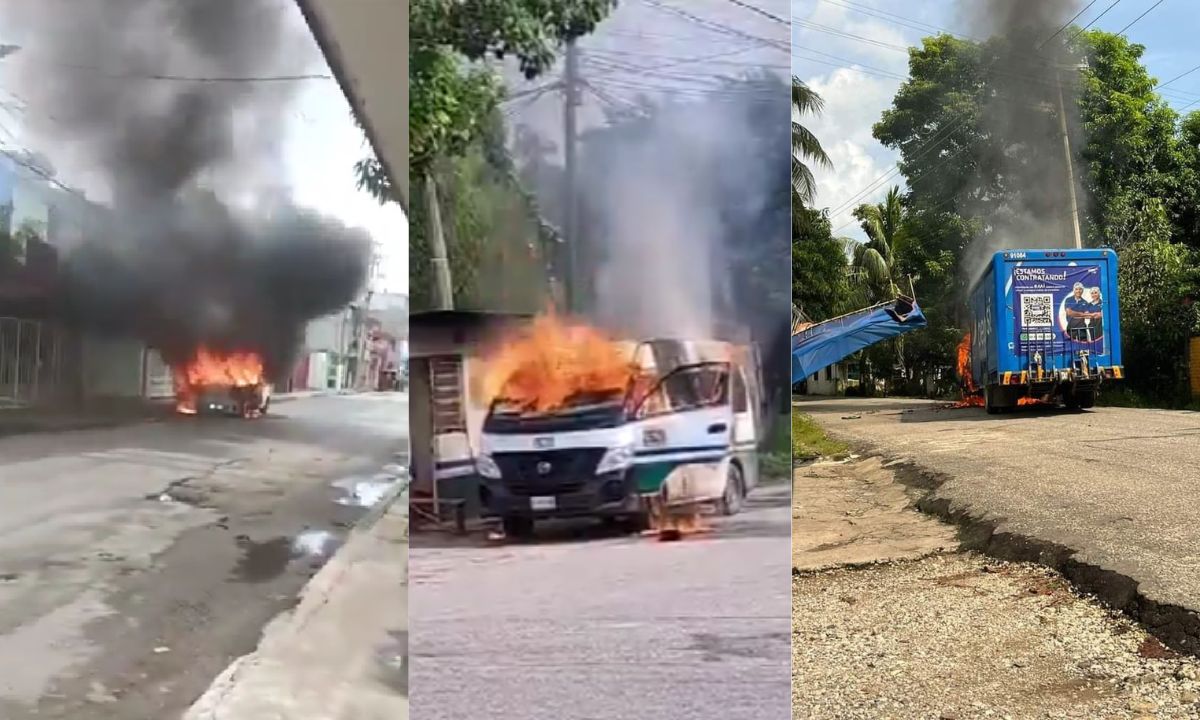 Captan vehículos incendiados en varios puntos de la capital de Tabasco.