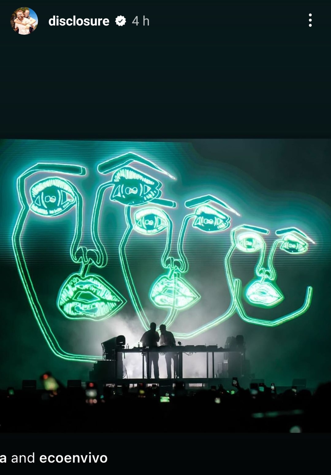 Foto: Instagram/ Disclosure subió storys del concierto 