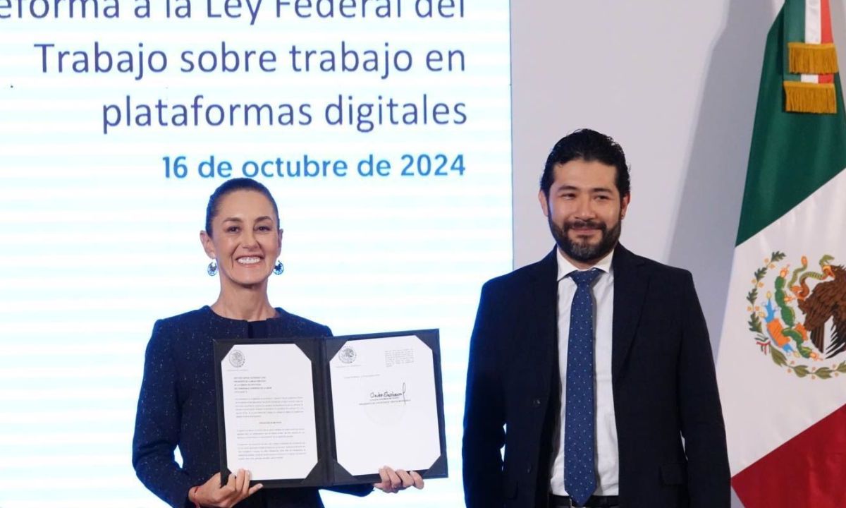 La presidenta Claudia Sheinbaum presentó una reforma a la Ley Federal del Trabajo en plataformas digitales, la cual garantizará que los 658 mil operadores de plataformas digitales