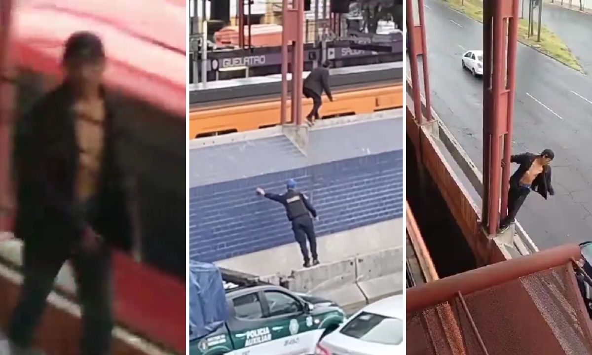 Captan a presunto indigente caminando sobre techo de un tren en el Metro Guelatao; lo detienen.