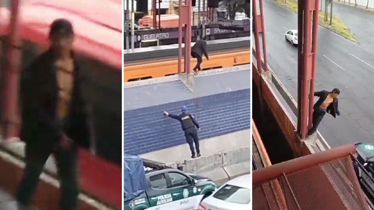 Captan a presunto indigente caminando sobre techo de un tren en el Metro Guelatao; lo detienen.