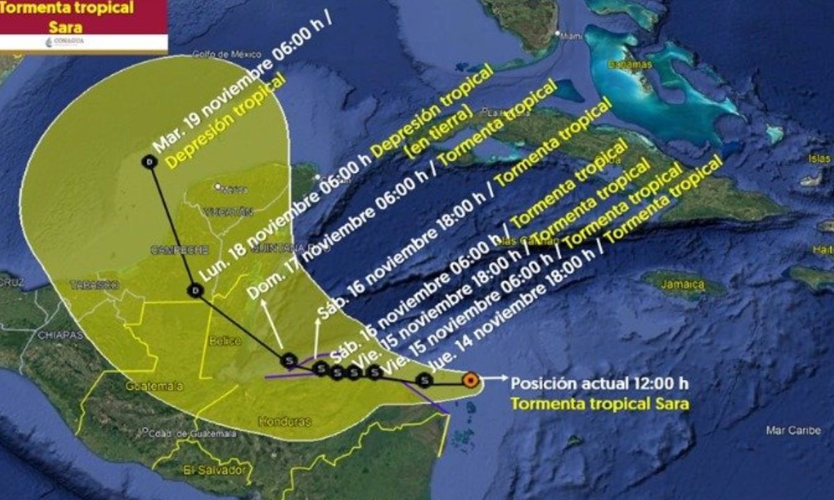 La depresión tropical Diecinueve se ha intensificado a tormenta tropical Sara