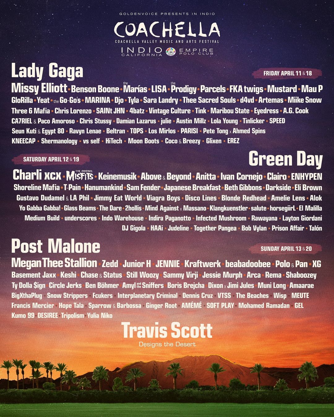 El lineup del festival de Coachella 2025