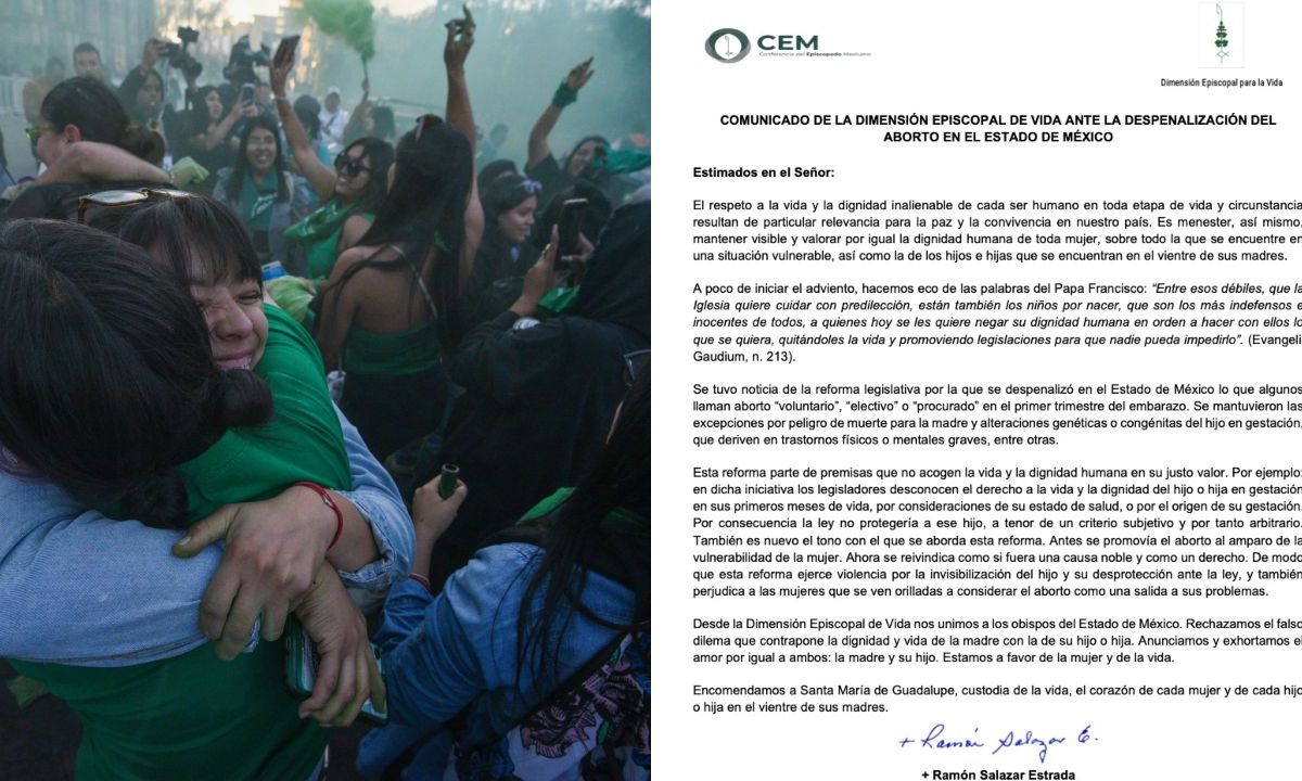 Celebración de la despenalización del aborto en el Estado de México y carta del Episcopado Mexicano.