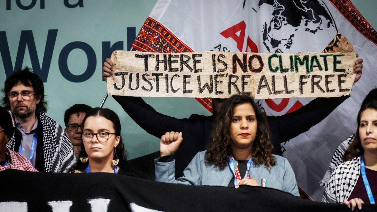 POLÉMICA. Además de las fricciones políticas, activistas realizaron una protesta a favor de Palestina durante la inauguración de la Conferencia de la ONU.