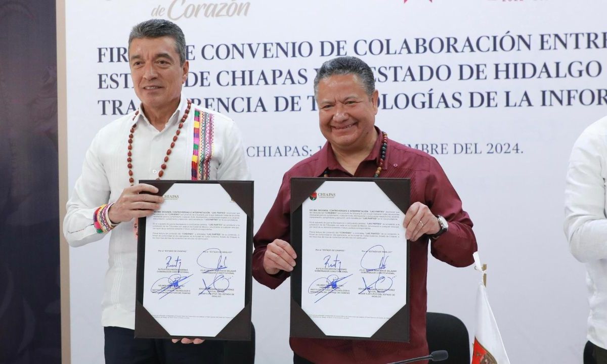 Los mandatarios de Hidalgo y Chiapas signaron un Convenio de Colaboración para la Transferencia de Tecnologías de la Información.