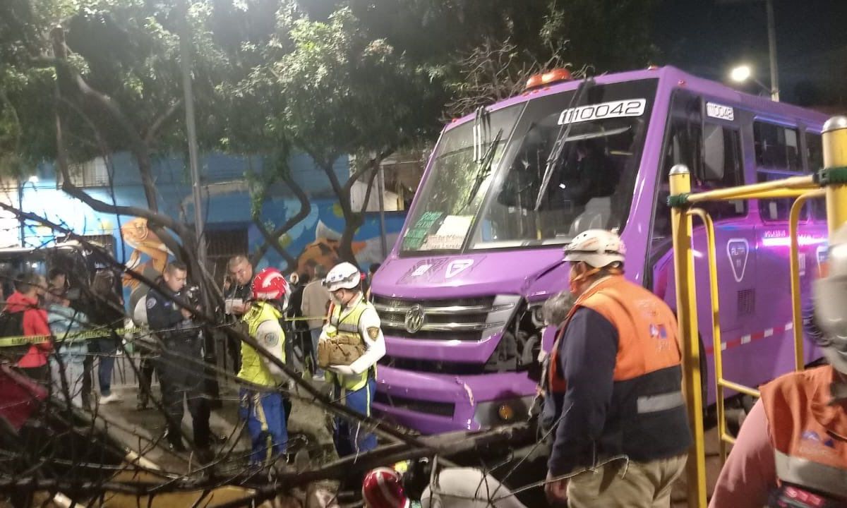 Accidente registrado en la colonia Pedregal de Santo Domingo en el que un camión del transporte público estuvo involucrado.