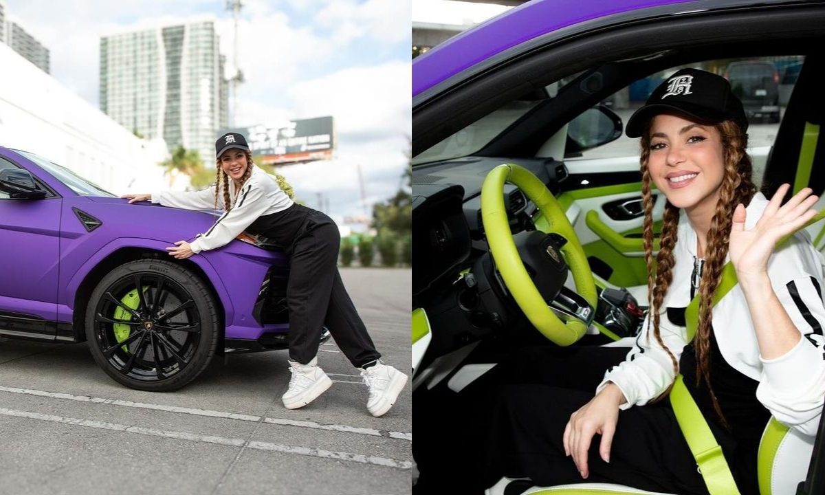 Shakira posando con su Lamborghini URUS 2022.