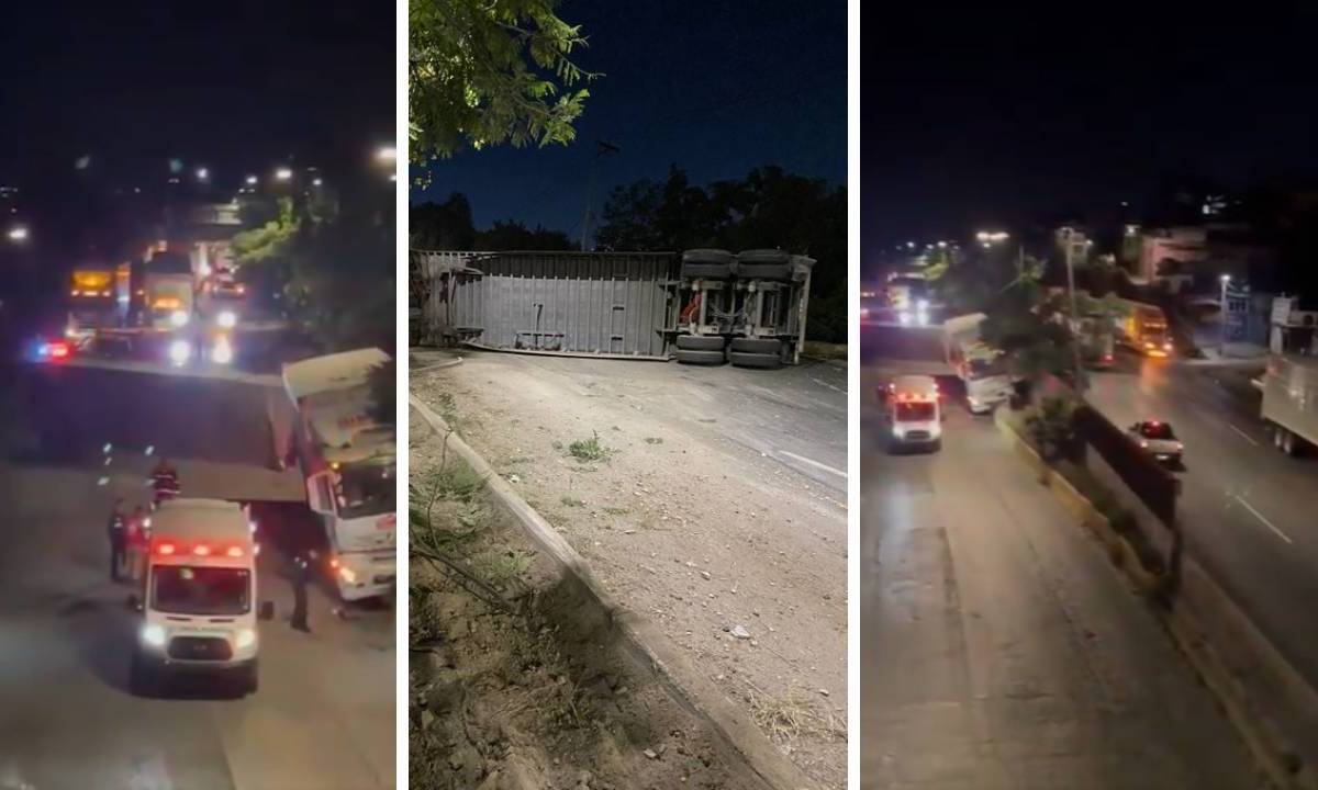 La volcadura del tráiler provocó un caos vial en la zona.