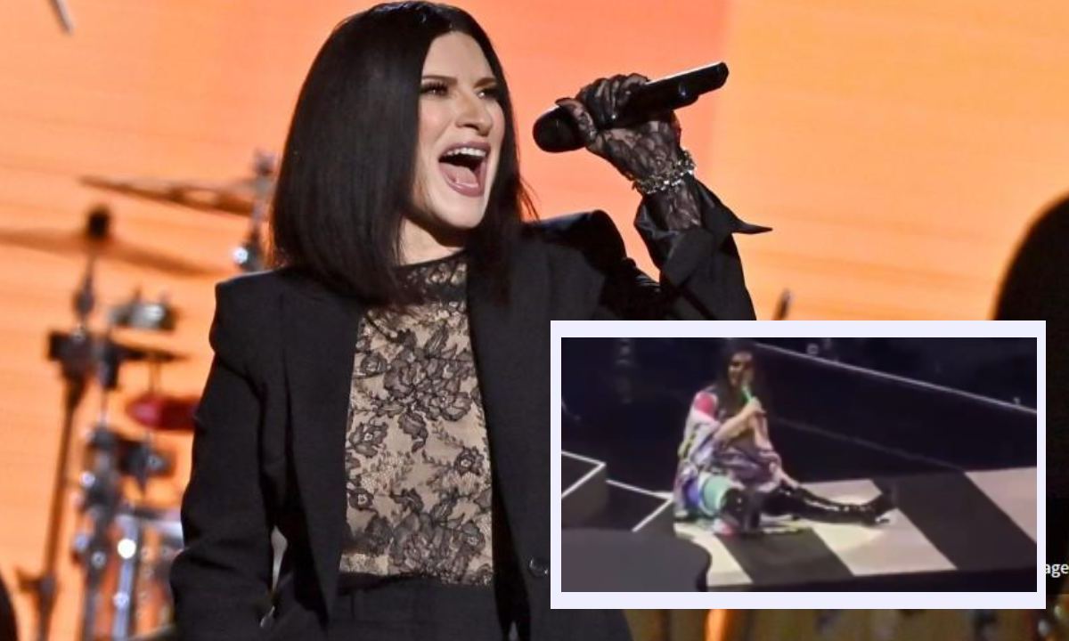 La cantante Laura Pausini se cayó durante uno de sus conciertos.