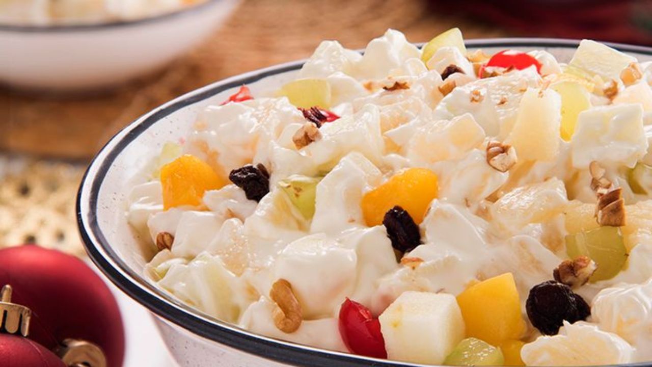 Postres navideños de ensalada de manzana 