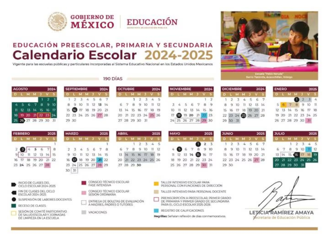 Foto: Especial/Calendario escolar de la SEP 2024-2025