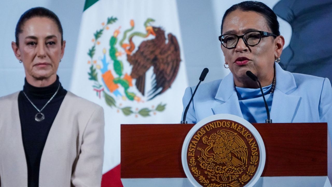 Rosa Icela Rodríguez en la conferencia mañanera donde rechazó que existan focos rojos que puedan impedir las elecciones para el poder judicial 