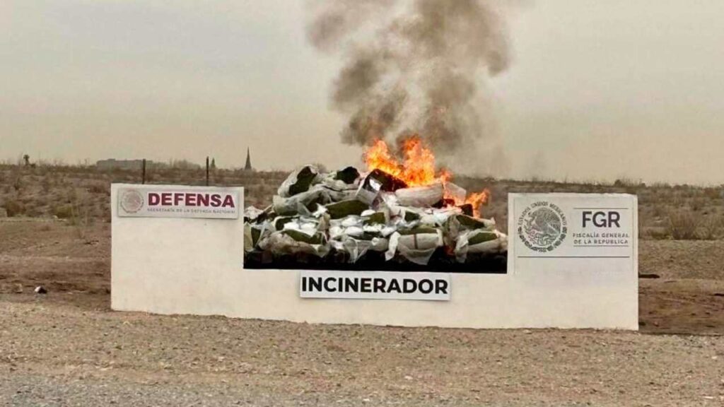 Autoridades federales incineraron cerca de dos toneladas de narcóticos en Chihuahua.