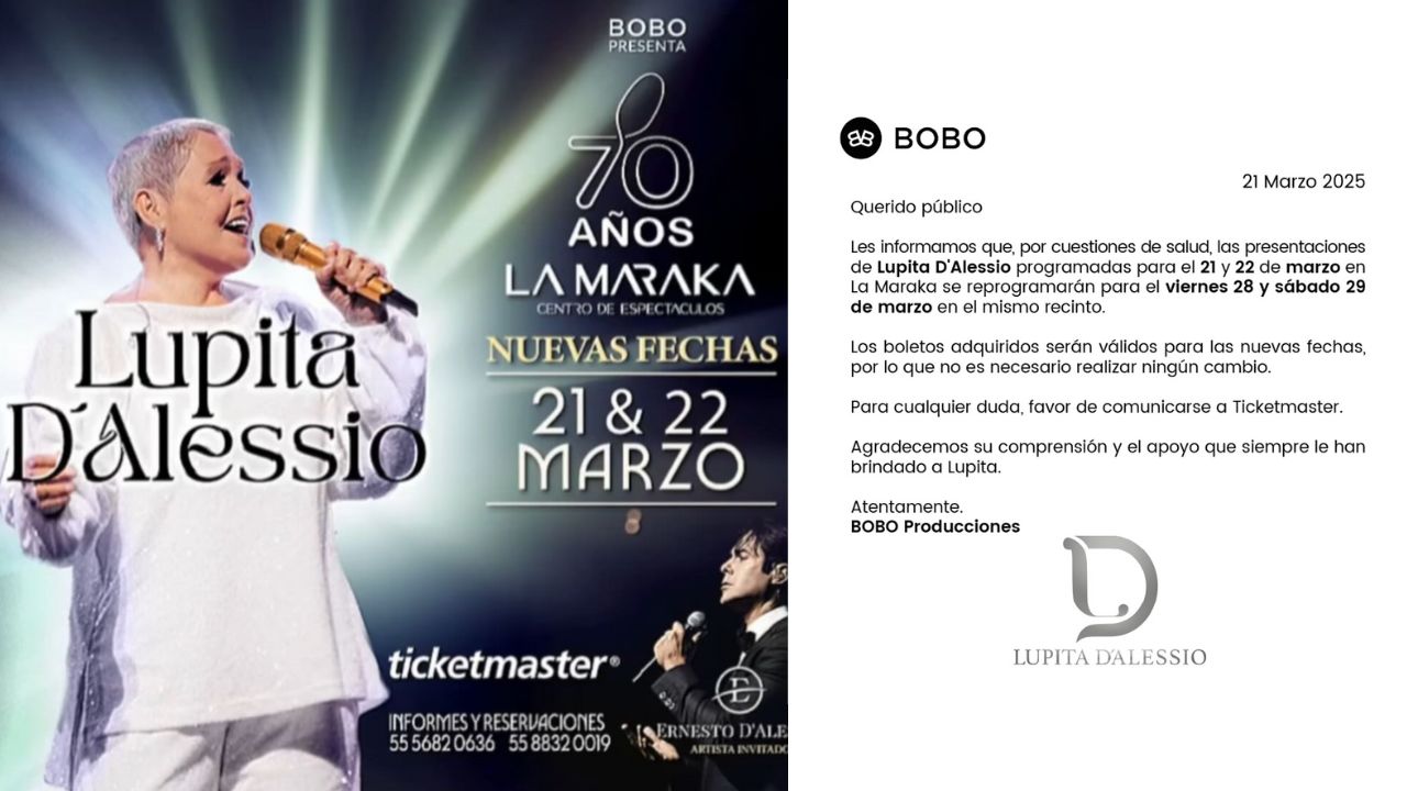 La Leona Dormida, Lupita D’Alessio, canceló dos presentaciones en la Ciudad de México por un tema de salud que la llevó a ser hospitalizada.