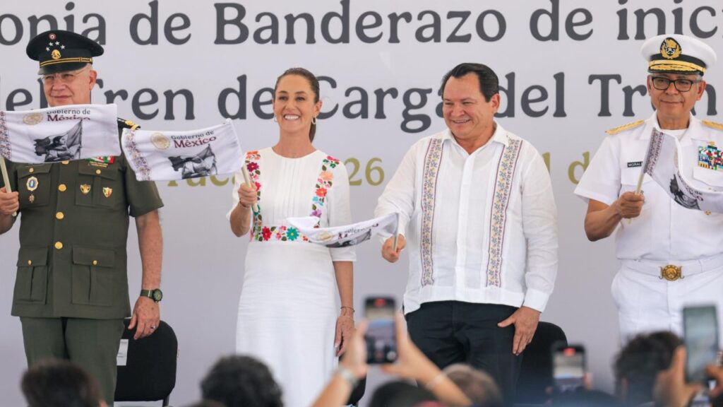 Claudia Sheinbaum dio el banderazo de salida a las obras del tren de carga del Tren Maya.