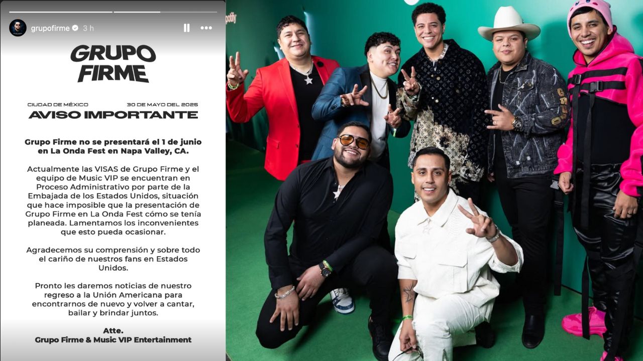 Grupo Firme informó la cancelación de un concierto en Napa Valley, EU, debido a que sus visas se encuentran bajo revisión de la embajada.