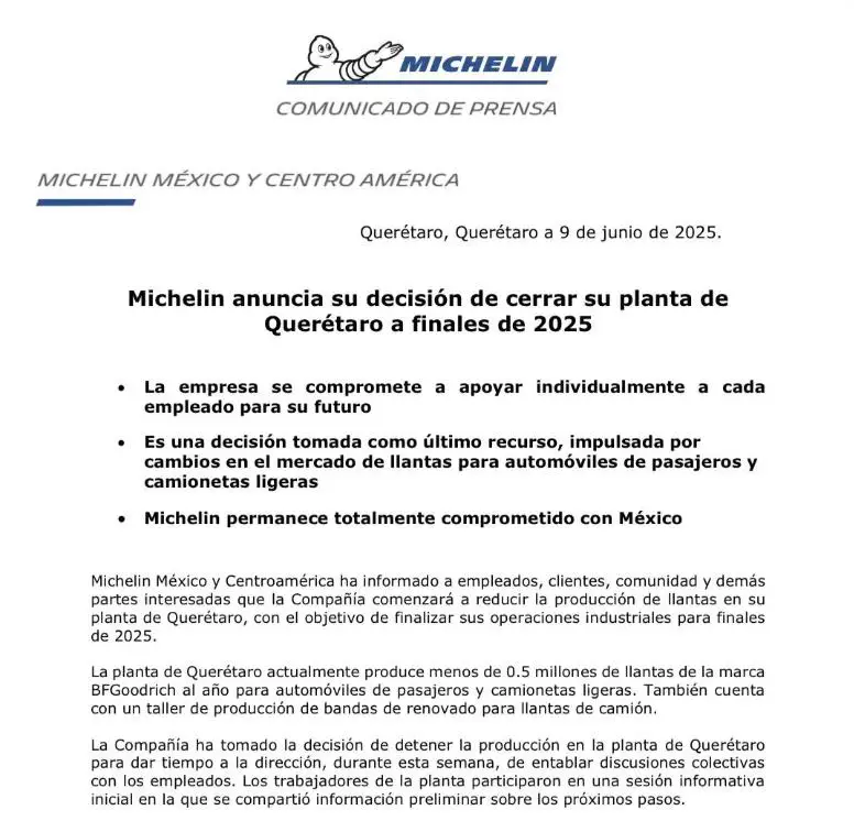 comunicado Michelin