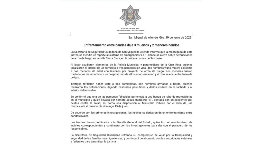 Balean en una vivienda a una familia en San Miguel de Allende, hay 3 muertos y 2 menores heridos.