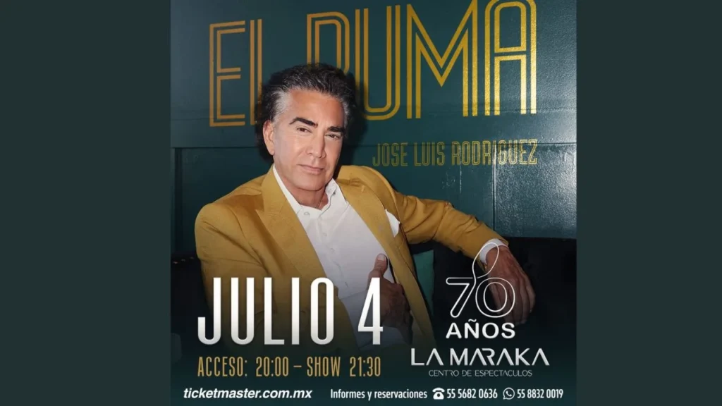 El cantante venezolano, José Luis Rodríguez "El Puma" se presentará en el Salón La Maraka para deleite de sus fans amantes del romanticismo.