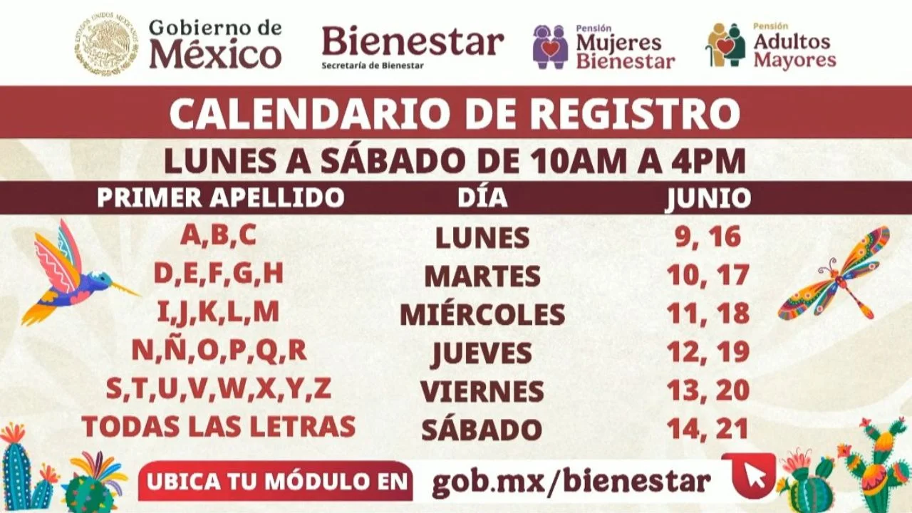 calendario de registro pensión bienestar