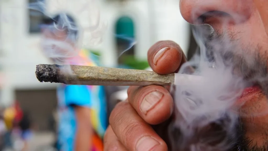 Un hombre fuma cannabis en un porro durante la manifestación por "Día Mundial por la Liberación de Marihuana en Latinoamérica"