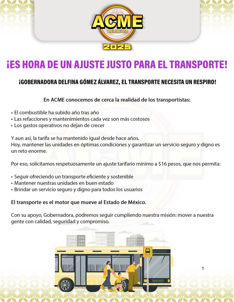 Counicado ACME aumento de tarfia a 16 pesos