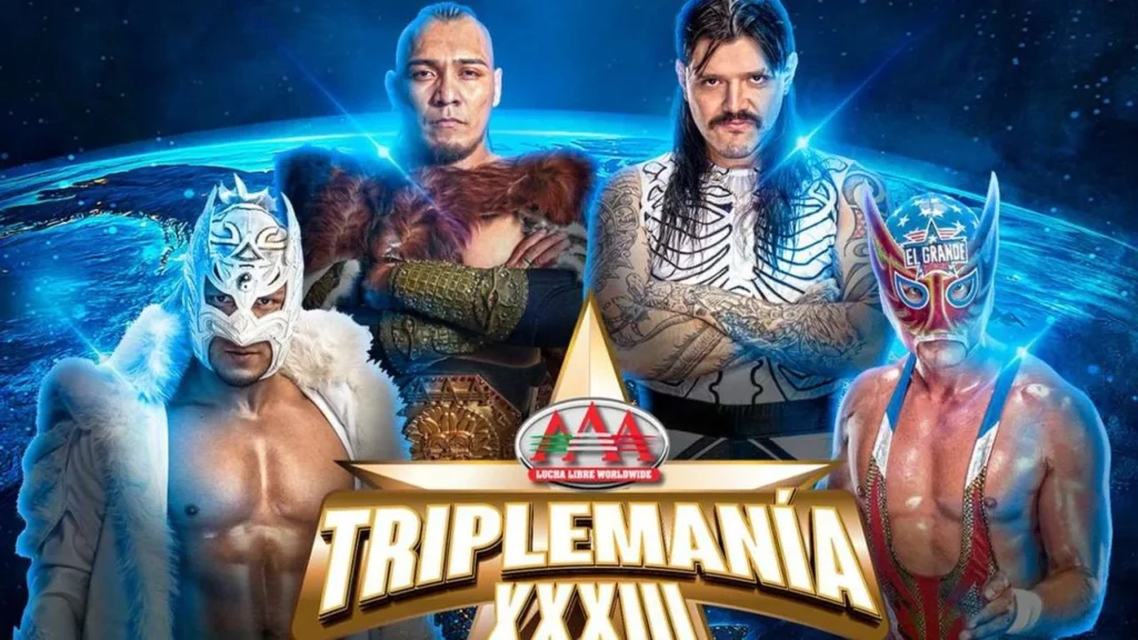 El Hijo del Vikingo expone el Megacampeonato de AAA ante tres luchadores de WWE.