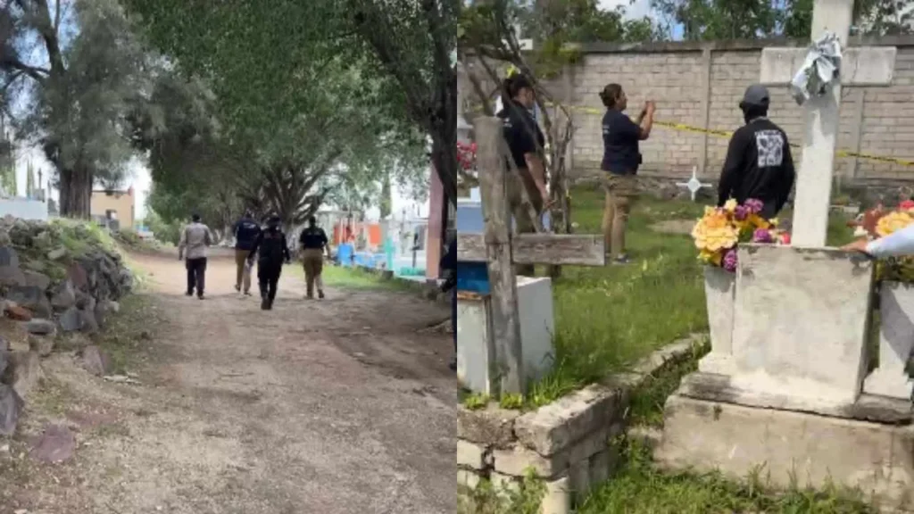 Elementos de la Fiscalía de Jalisco se mantienen en el interior del panteón.