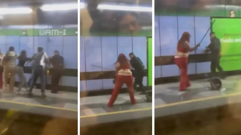 Apoyados de escobas y palos, los vagoneros agredieron a un policía en el Metro de la CDMX.