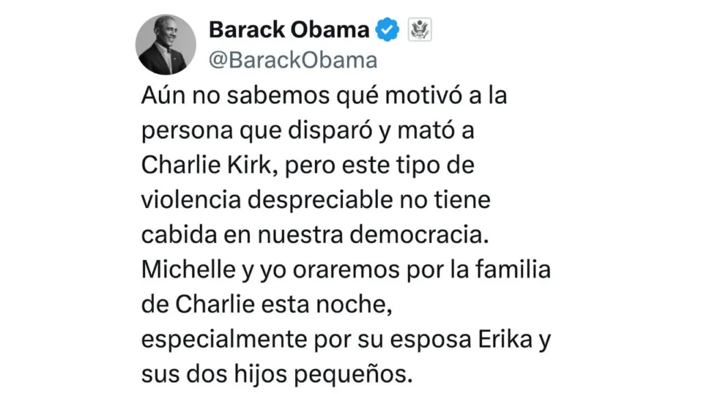 El expresidente de EU se pronunció al asesinato de Kirk.