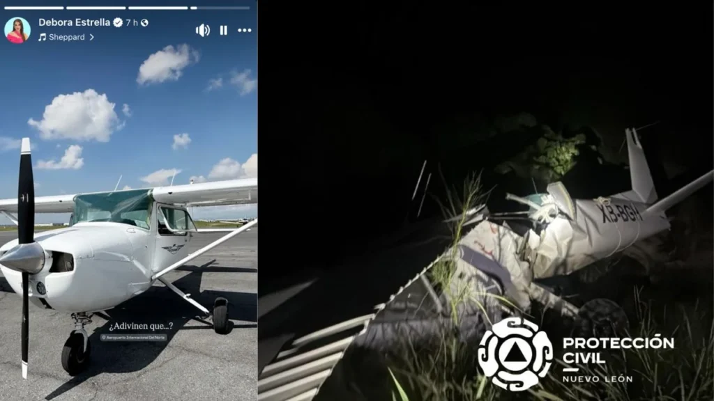 La conductora Débora Estrella viajaba en la aeronave que se estrelló en García, Nuevo León, junto a otra persona que no ha sido identificada.