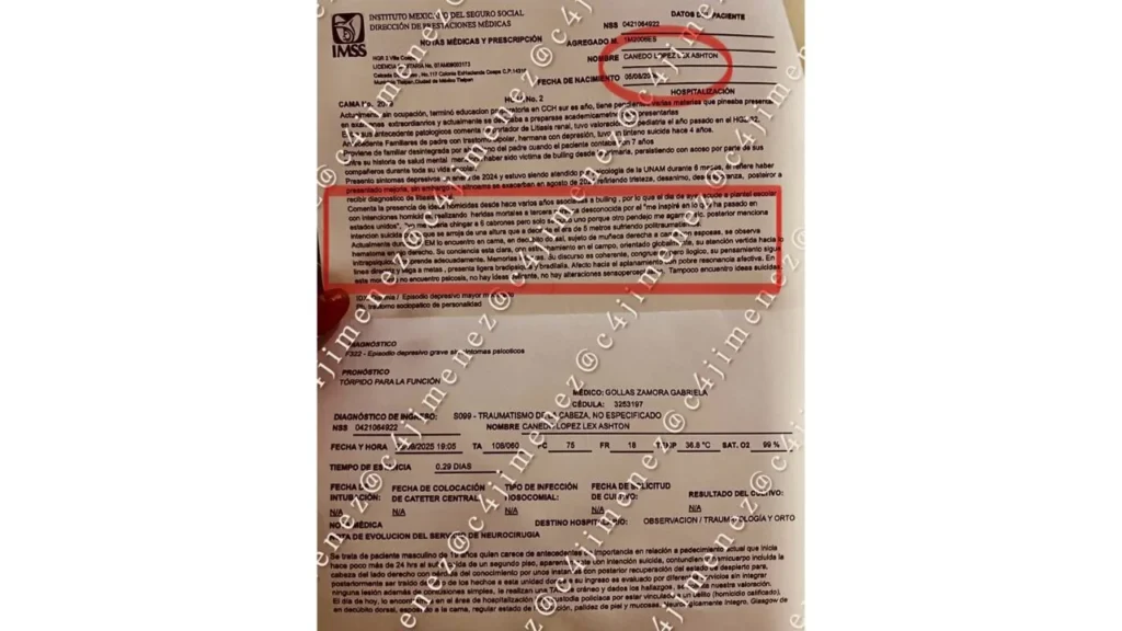 En un parte médico compartido por Carlos Jiménez se reveló que dentro de la familia del joven Lex Ashton habría antecedentes psiquiátricos.