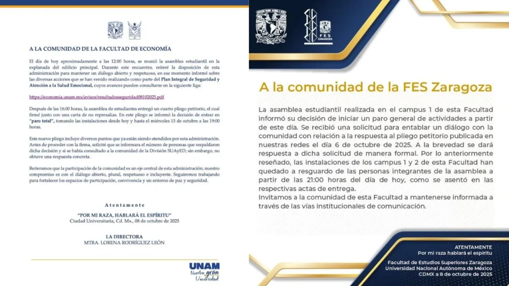 La Asamblea de Estudiantes de la Facultad de Ciencia Políticas de la UNAM anunció que el paro indefinido comenzará este 9 de octubre.