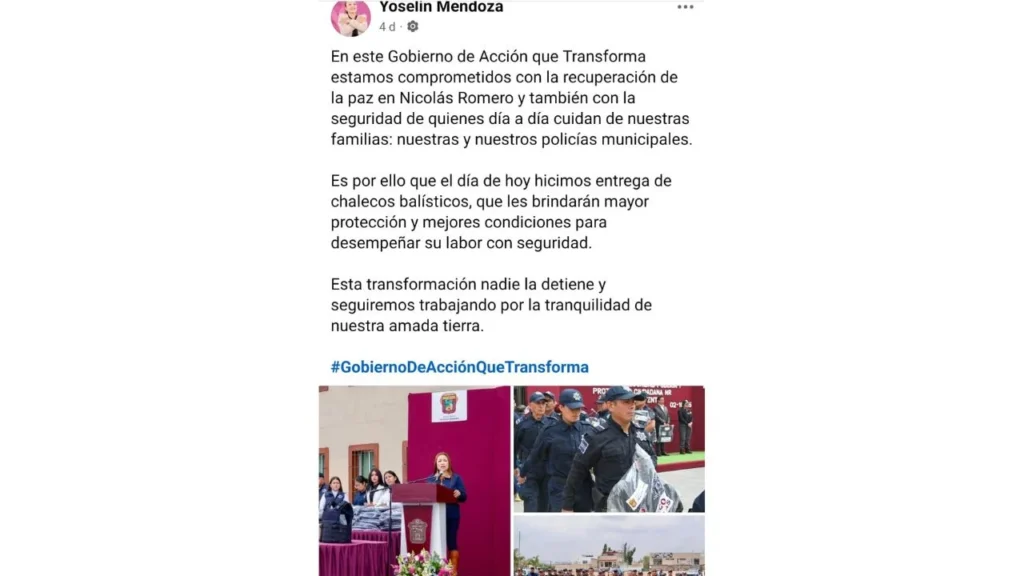 Denuncian que a horas de que les entregaron los chalecos antibalas a policías de Nicolás Romero, se los quitaron; alcaldesa no da explicación.