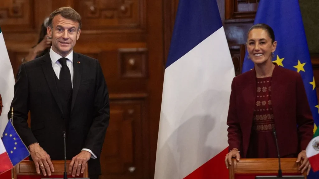 Claudia Sheinbaum Pardo, presidenta de México recibió a Emmanuel Macron, presidente de Francia en Palacio Nacional
