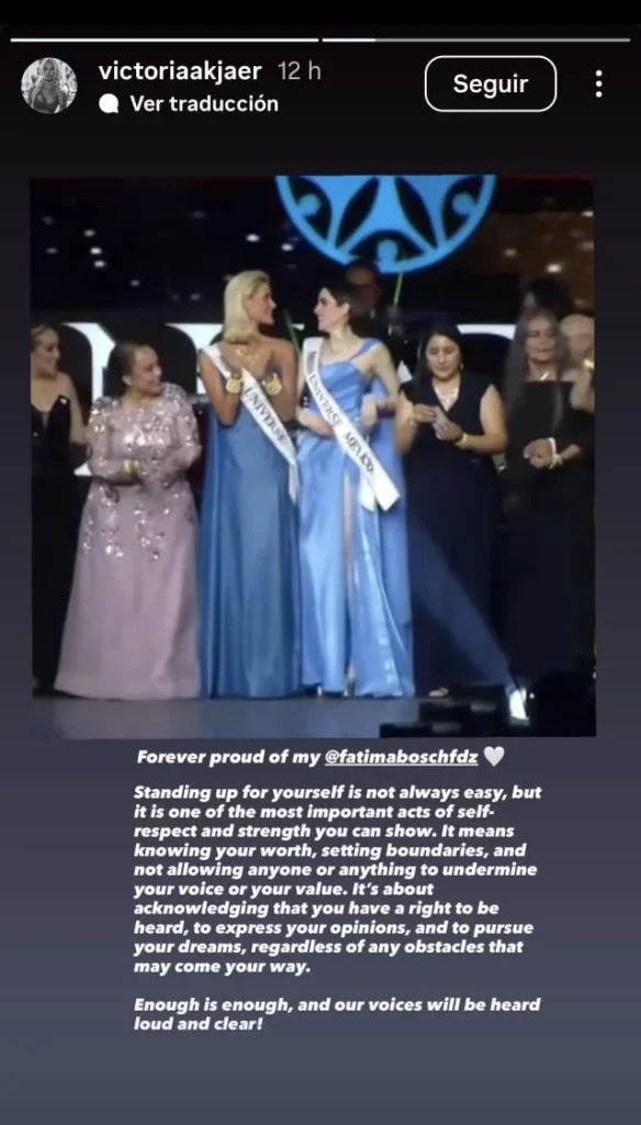 Instagram Storie de Victoria Kjaer en apoyo a Fátima Bosch.
