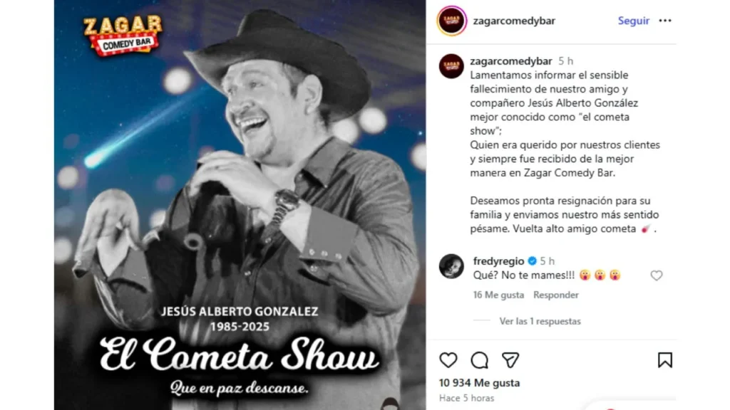 El comediante regio Jesús Alberto González, mejor conocido como ‘El Cometa Show’, falleció a los 40 años de edad.