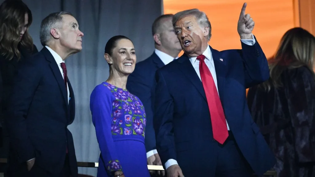 Tras participar y convivir en el Sorteo de la Copa del Mundo 2026, Donald Trump se reunión con Claudia Sheinbaum y Mark Carney.