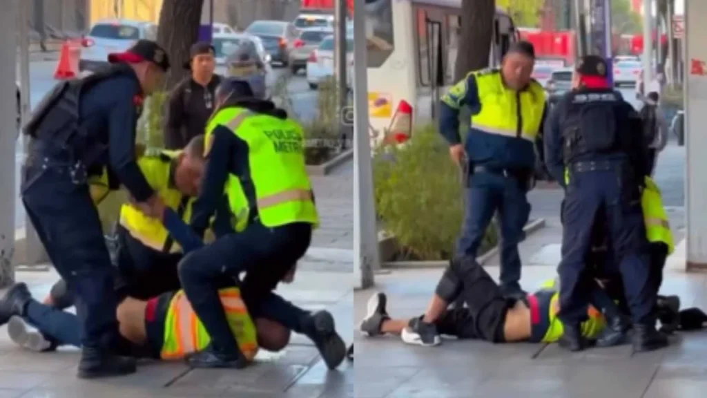 Policías sometieron al hombre tras la pelea con uno de los oficiales.