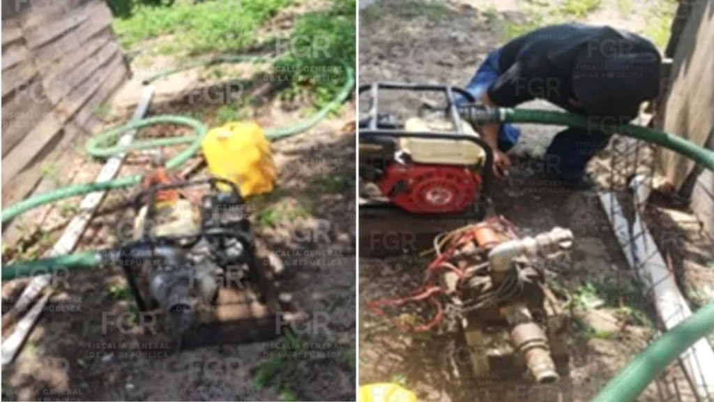 La FGR aseguró 8 contenedores de mil litros de capacidad cada uno, que contenían en su interior hidrocarburo, en Tabasco.