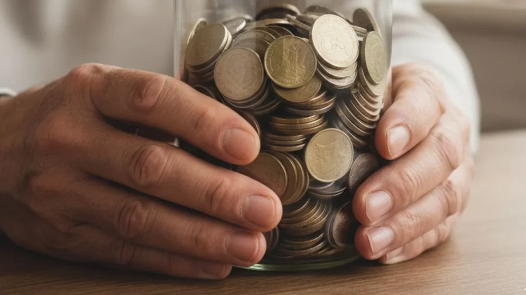 Imagen generada con Inteligencia Artificial representando ahorros de una persona mayor. Imagen ilustra la noticia Avala la SCJN reducción de aguinaldo a pensionados de Zacatecas.